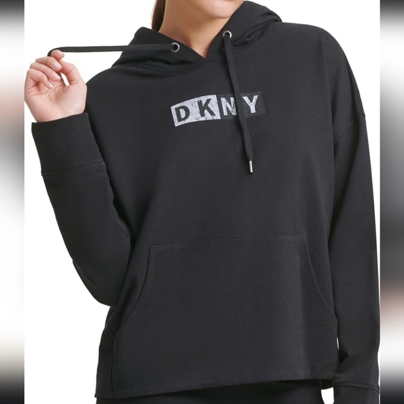 Dkny Tops - 🖤 DKNY Athletic Crop Top Black Hoodie Sweatshirt - Size XL NWT